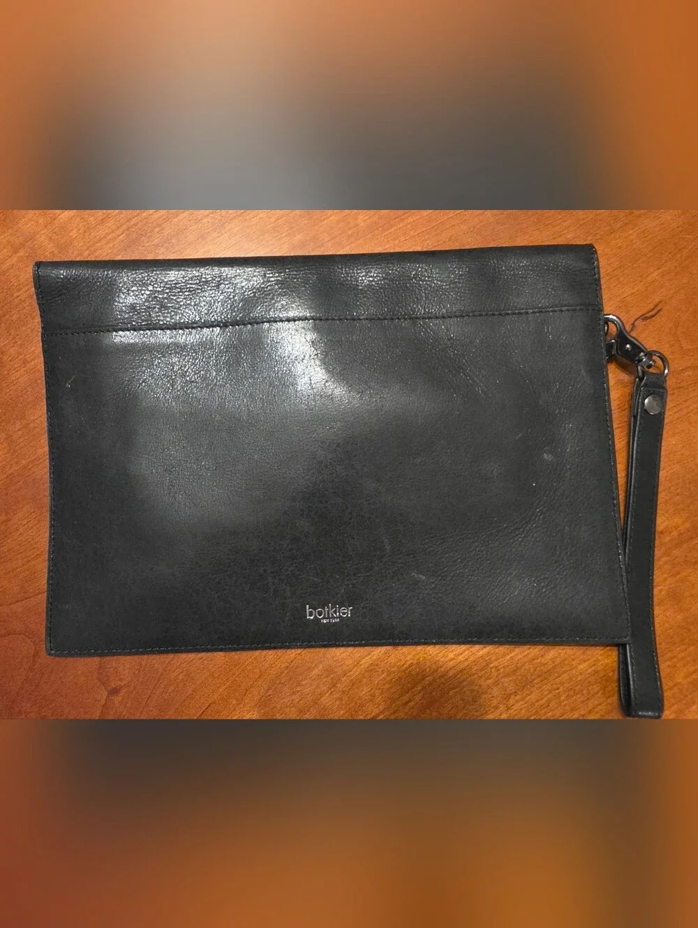 Botkier New York Black Leather Envelope Wristlet Clutch Wallet Black